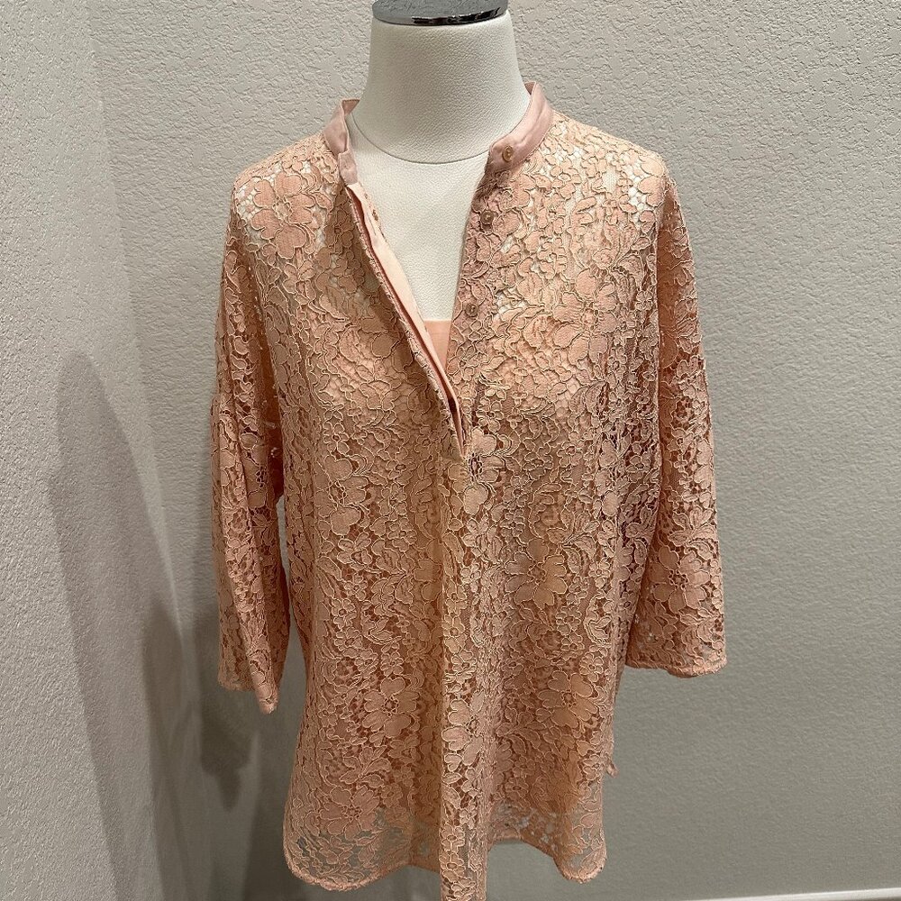 Womens Pink Lace Blouse w/Camisole Underpinning Size 10